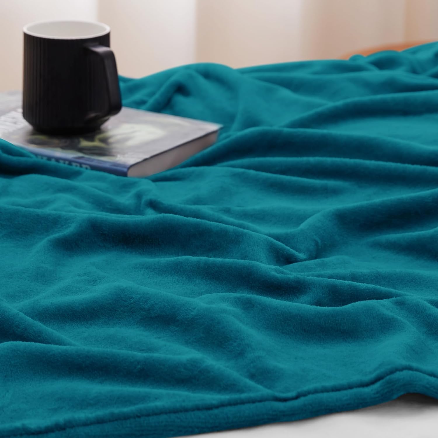 Manta de forro polar para sofá, color verde azulado, 10.58 ozm, suave, ligera,