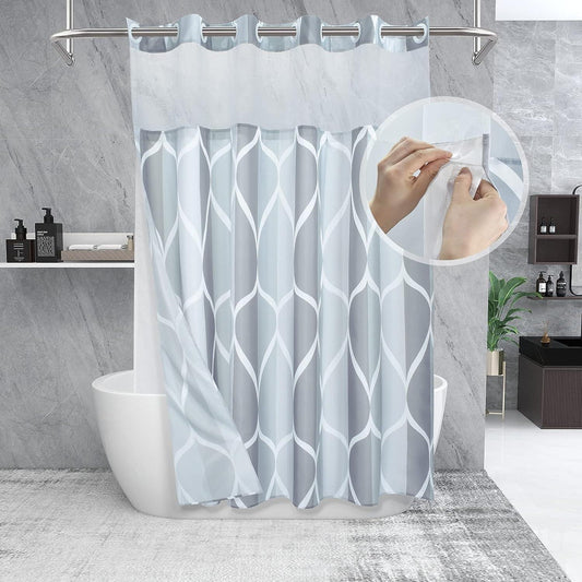 Juego de cortina de ducha gris sin gancho con forro de tela a presión, estilo - VIRTUAL MUEBLES