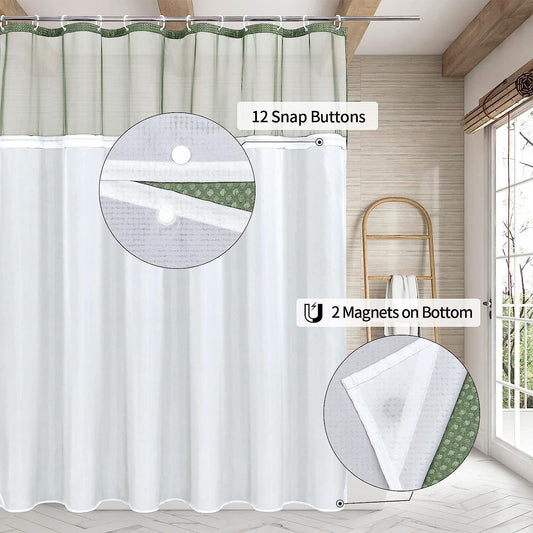 Juego de cortina de ducha de punto gofre verde con forro a presión, moderna - VIRTUAL MUEBLES