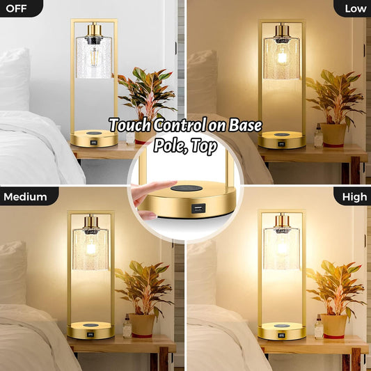 Juego de 2 lámparas de carga inalámbricas doradas para dormitorios lámparas de