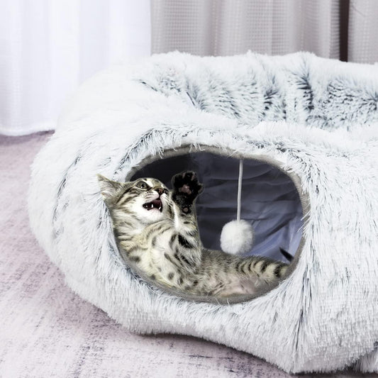 Cama tipo túnel para gatos cueva esponjosa para gatos con túnel de dona