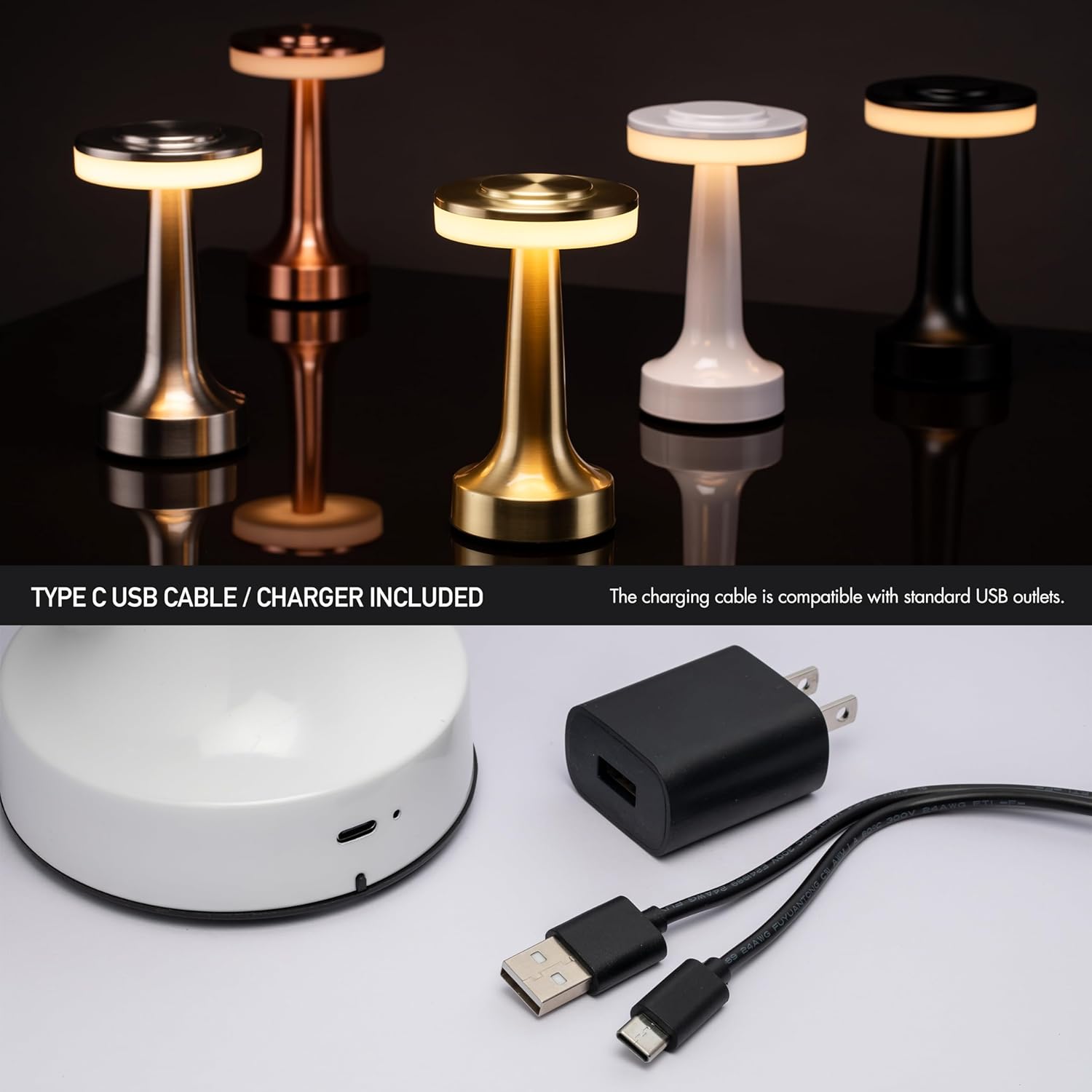 O'Bright Lámpara de escritorio LED regulable con puerto de carga USB  (5V/2A), LED de atenuación de rango completo, lámpara de mesa con cargador  USB