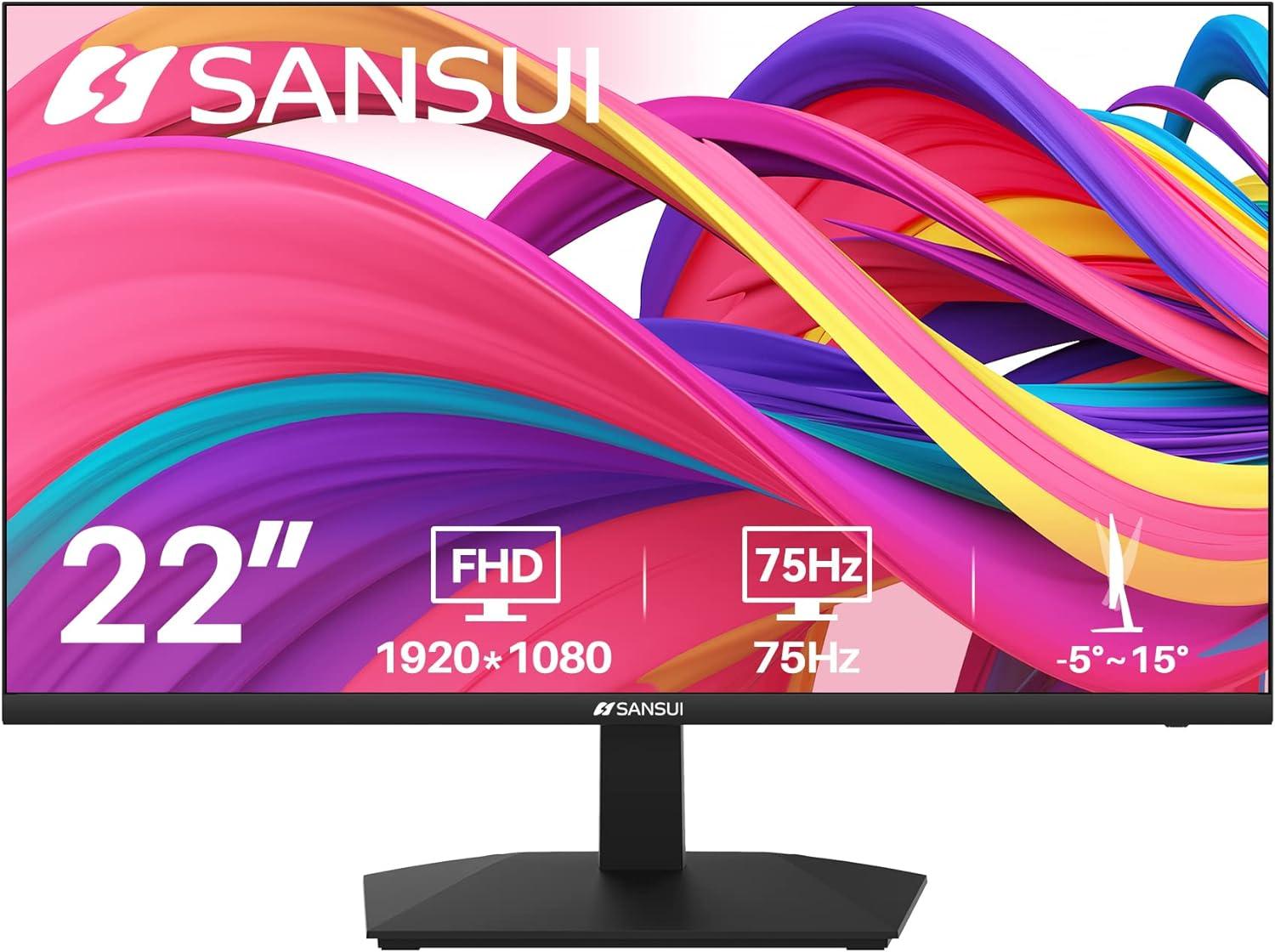 Monitor de computadora FHD de 22 pulgadas 1080p 75Hz con HDMI VGA bisel ultra