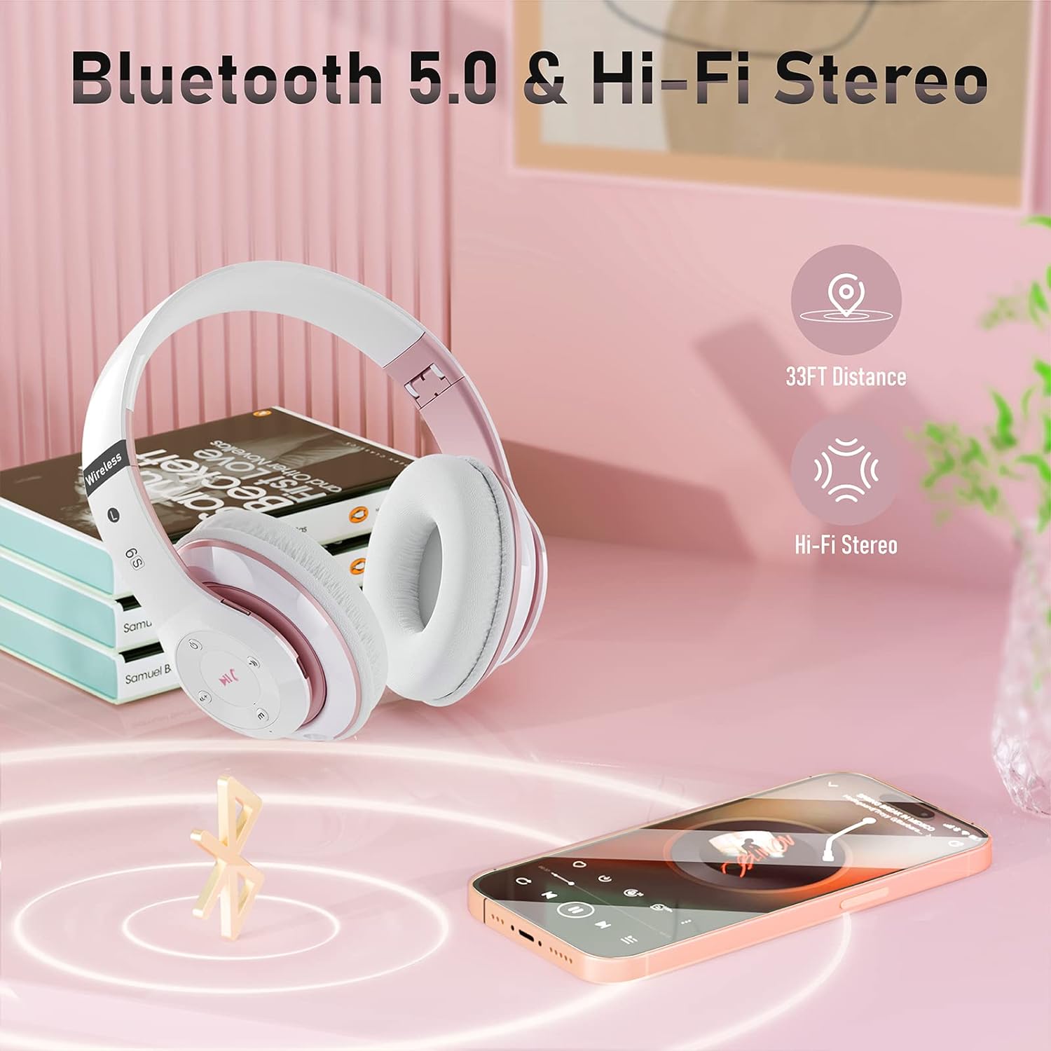 Audífonos inalámbricos Bluetooth 6S sobre la oreja, estéreo de alta  fidelidad, plegable, con micrófono incorporado, control de volumen, FM para