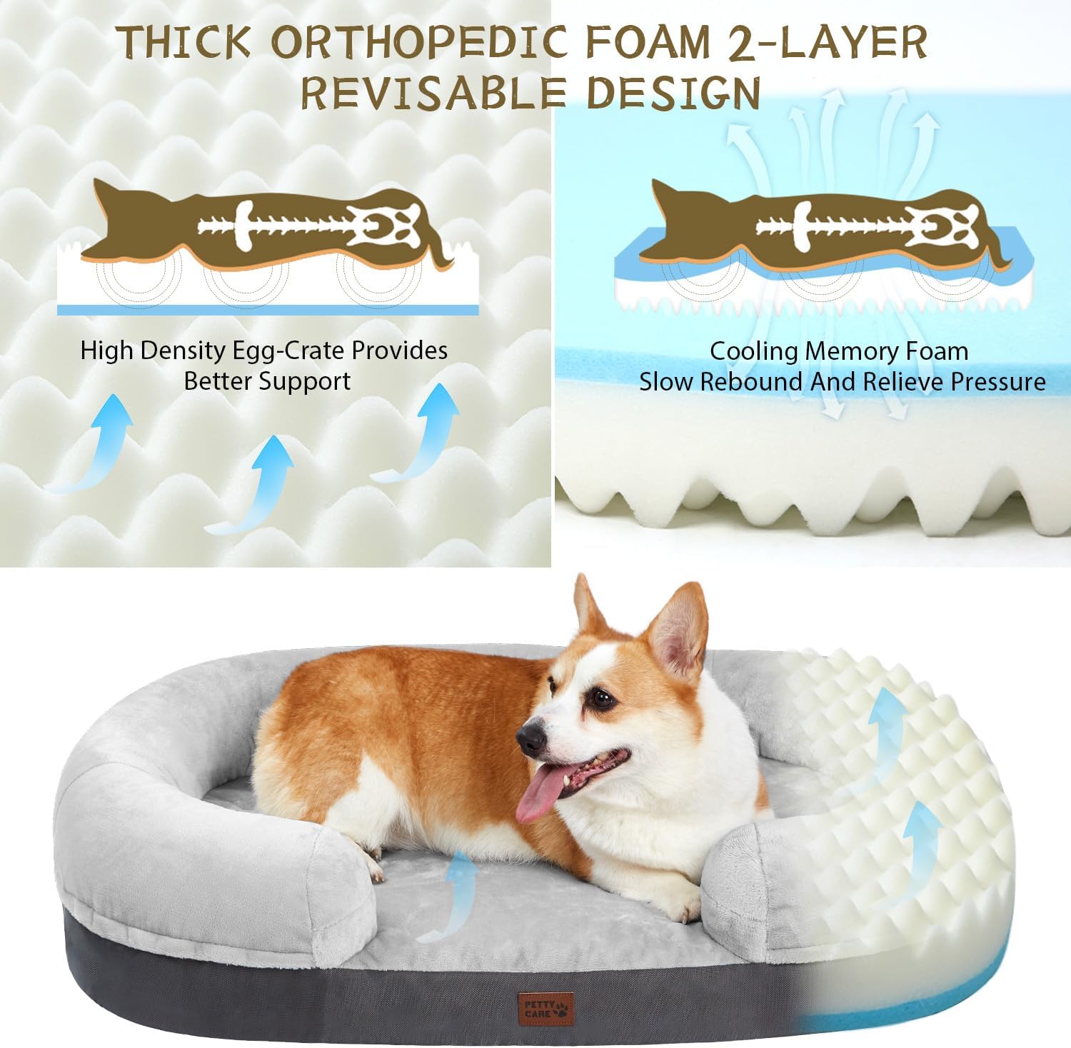 Cama ortopédica para perros grandes con espuma viscoelástica, cama impermeable
