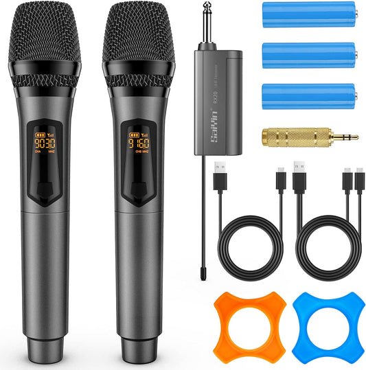 Micrófonos inalámbricos, micrófonos recargables UHF con receptor recargable,