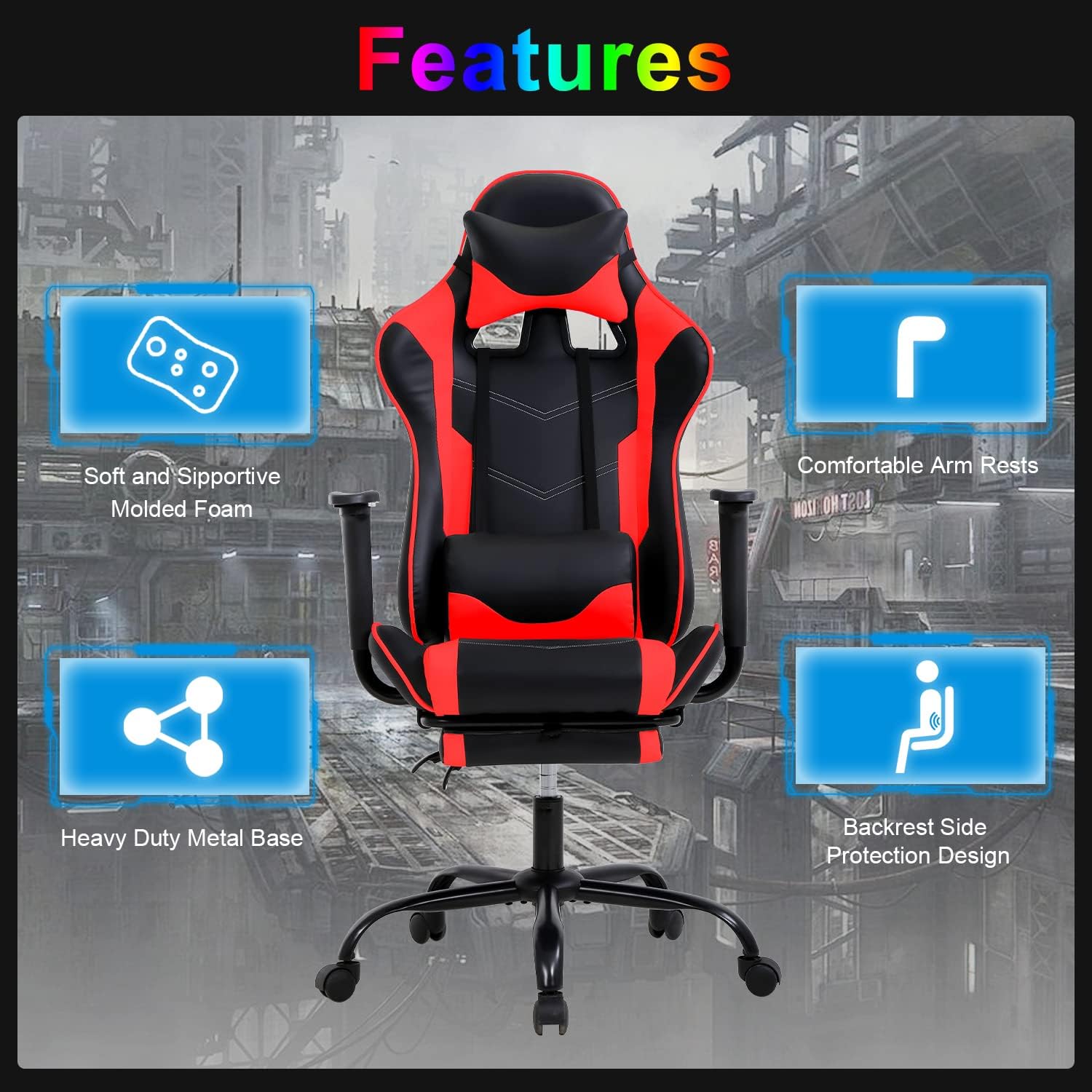 Silla para videojuegos, silla ergonómica para juegos con reposapiés reclinable