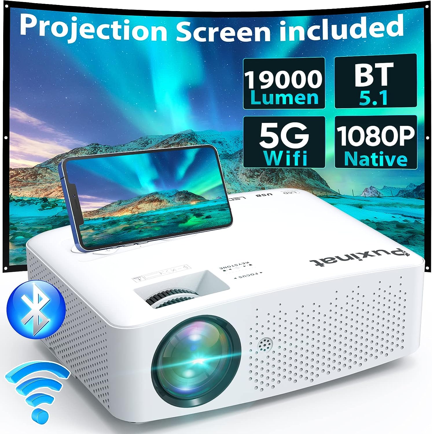 Proyector con WiFi 5G y Bluetooth, Native 1080P Proyector portátil 4K -  VIRTUAL MUEBLES