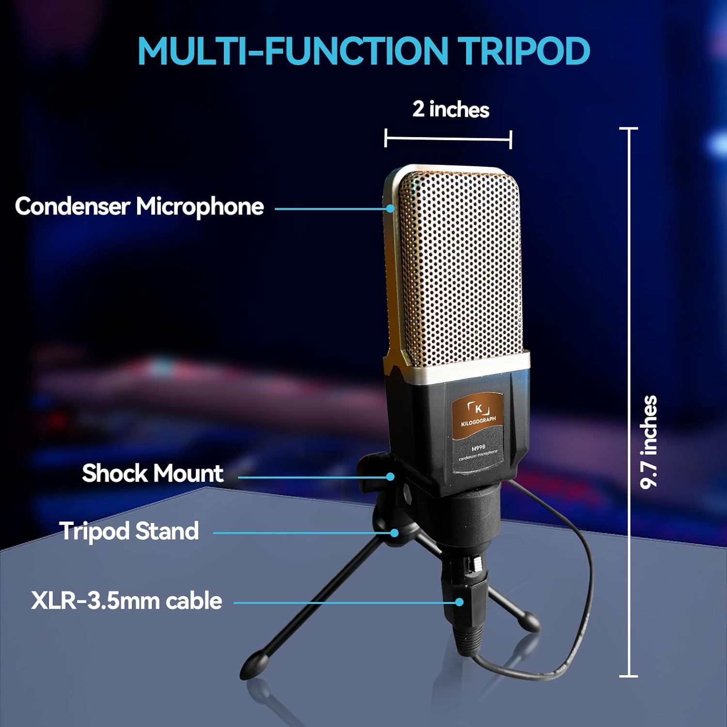 Micrófono Podcast M998 Micrófono de condensador, con soporte