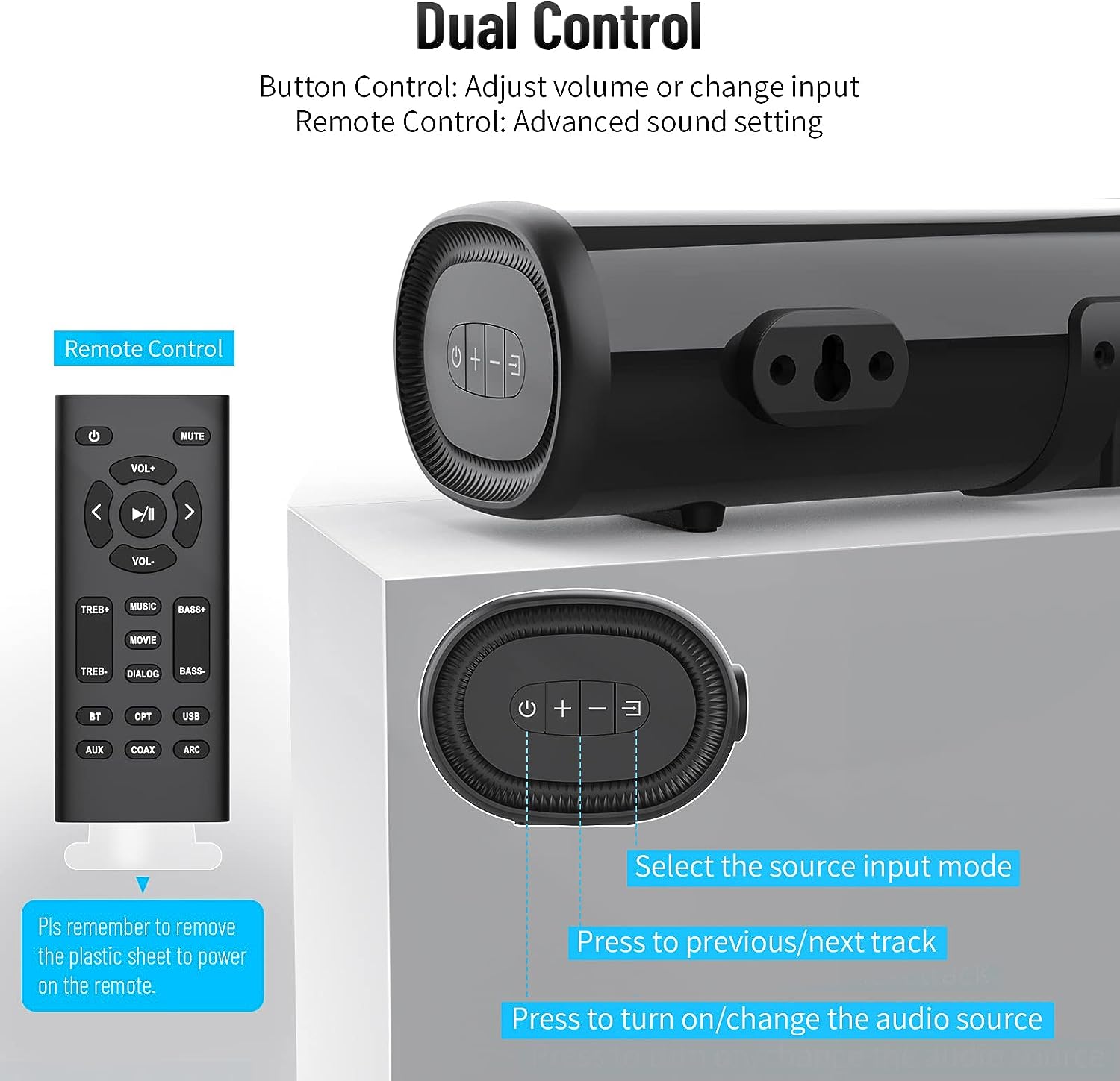 Barra de sonido pequeña para TV, barra de sonido con Bluetooth - VIRTUAL  MUEBLES