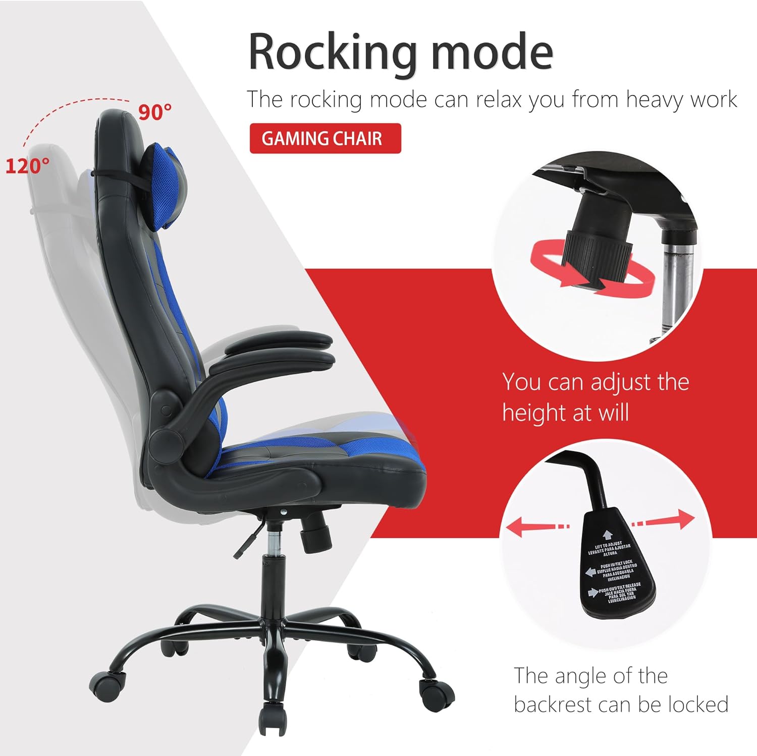 Silla de escritorio para videojuegos, silla de oficina ergonómica con soporte