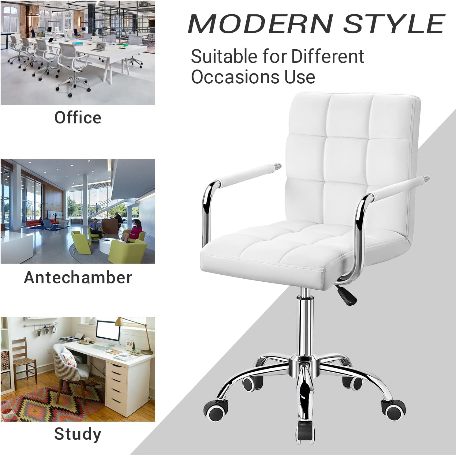silla de oficina con respaldo medio de piel sintética, silla ejecutiva moderna,