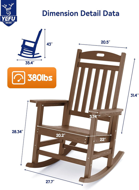 Mecedora para exteriores, silla mecedora de madera de polietileno con respaldo