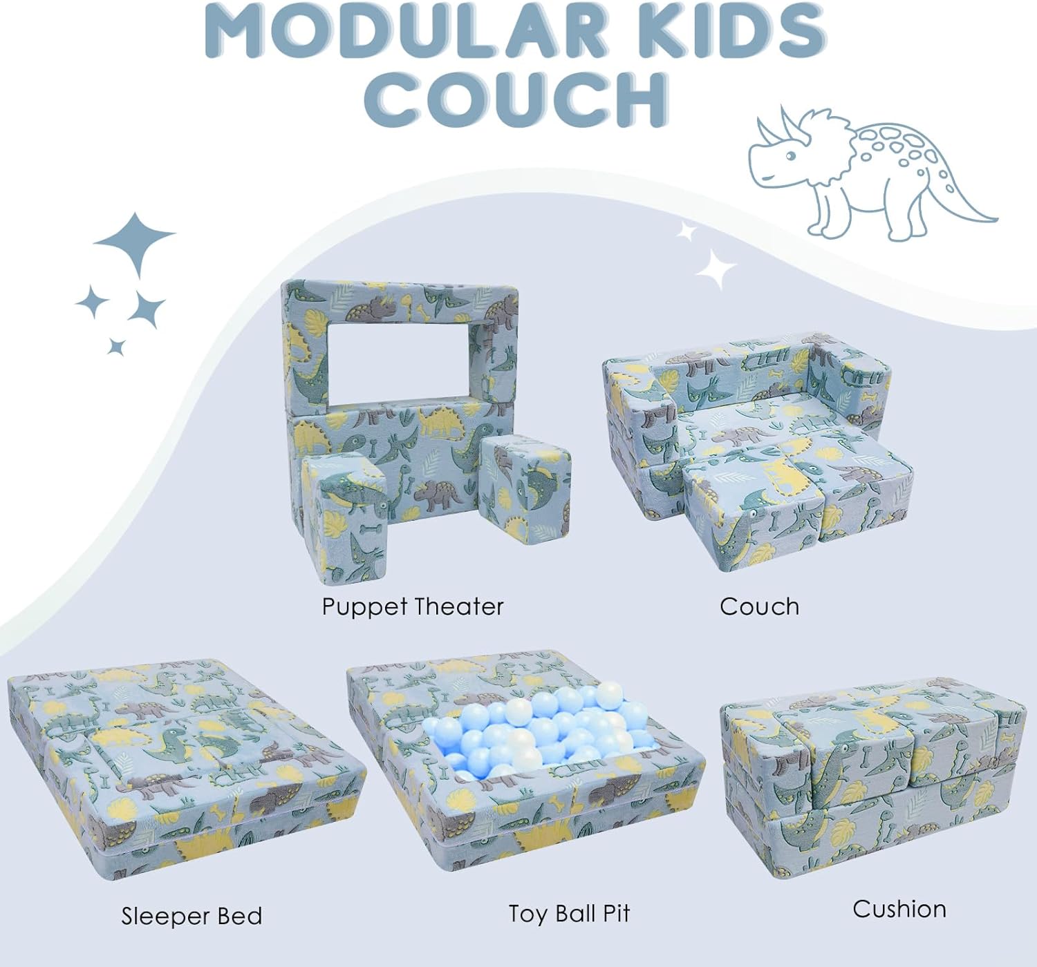 Sofá infantil para niños, sofá plegable de dinosaurio que brilla en la
