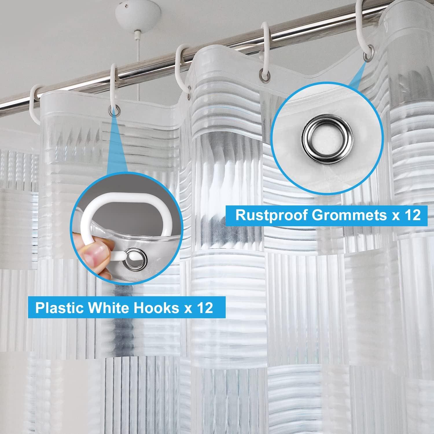 Cortina de ducha transparente de PEVA con ojales de metal inoxidables y 3  pesos magnéticos, forro de ducha sin olor, 72 x 72 pulgadas (transparente)