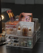 Organizador de maquillaje transparente y almacenamiento para tocador, grandes - VIRTUAL MUEBLES