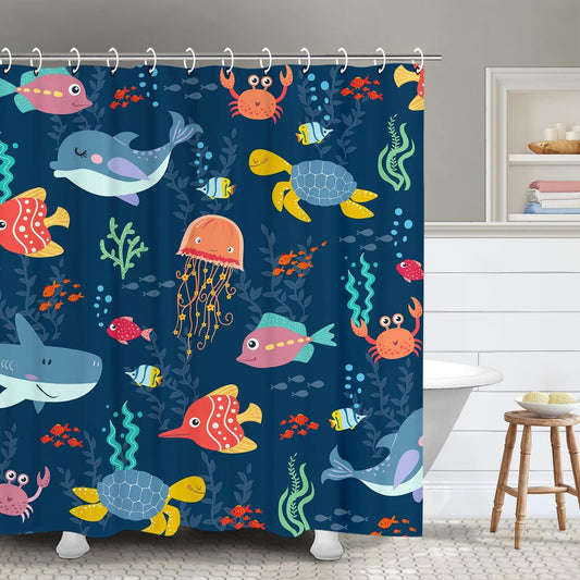 Cortina de ducha infantil para baño, cortina de ducha de animales marinos y - VIRTUAL MUEBLES