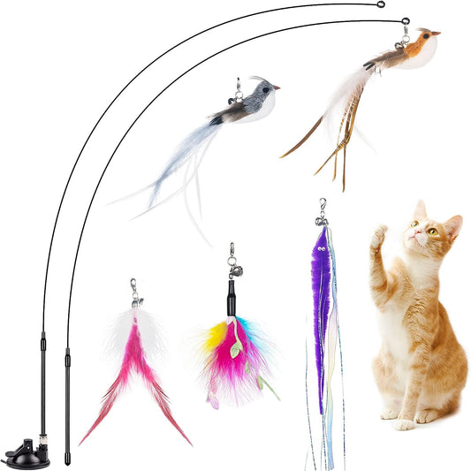 Juguetes de plumas para gatos, juguete interactivo con súper ventosa, 2 piezas
