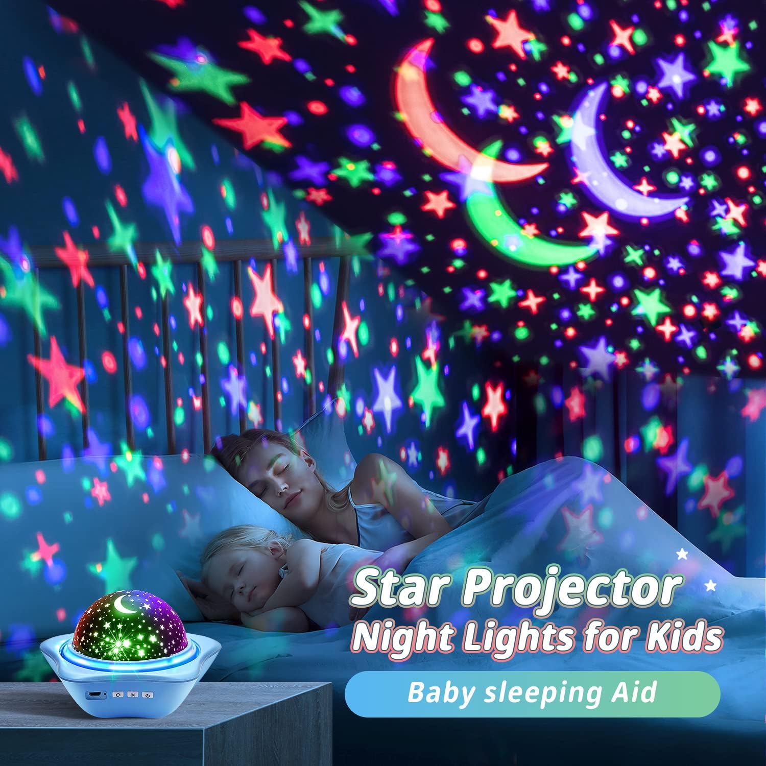 One Fire Luz nocturna para niños, 96 modos de iluminación, luces de  estrella para dormitorio, rotación de 360° + 6 películas de luz nocturna  para
