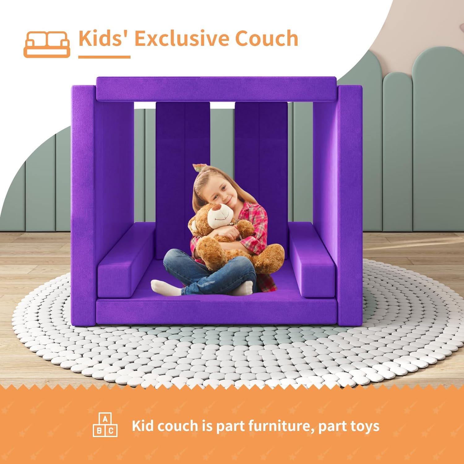 Sofá para niños, sofá de bebé de diseño modular para niñossofá biplaza plegable