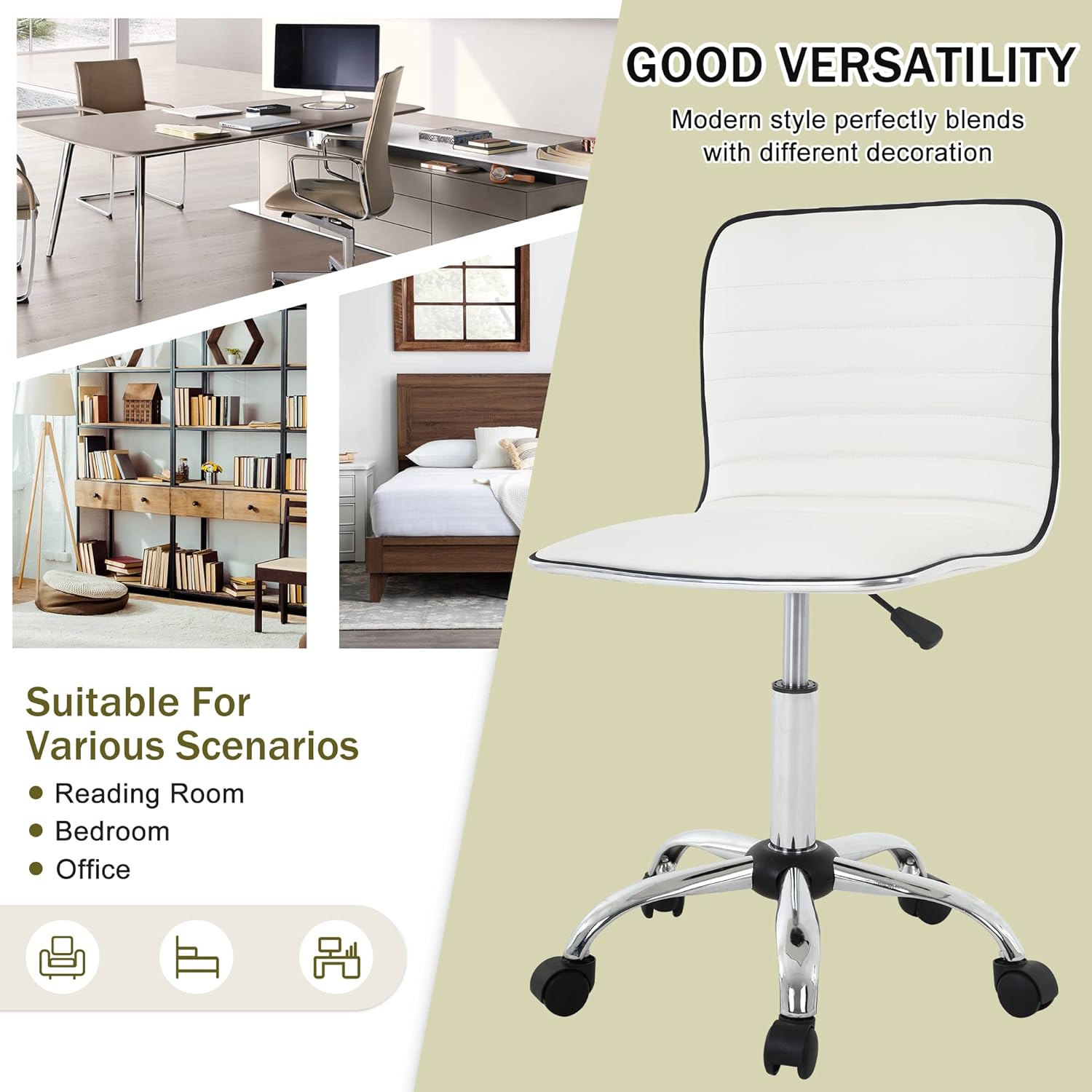 Silla de oficina simple, silla de oficina blanca sin brazos, silla de  escritorio de oficina en casa, silla ajustable para computadora, silla  giratoria