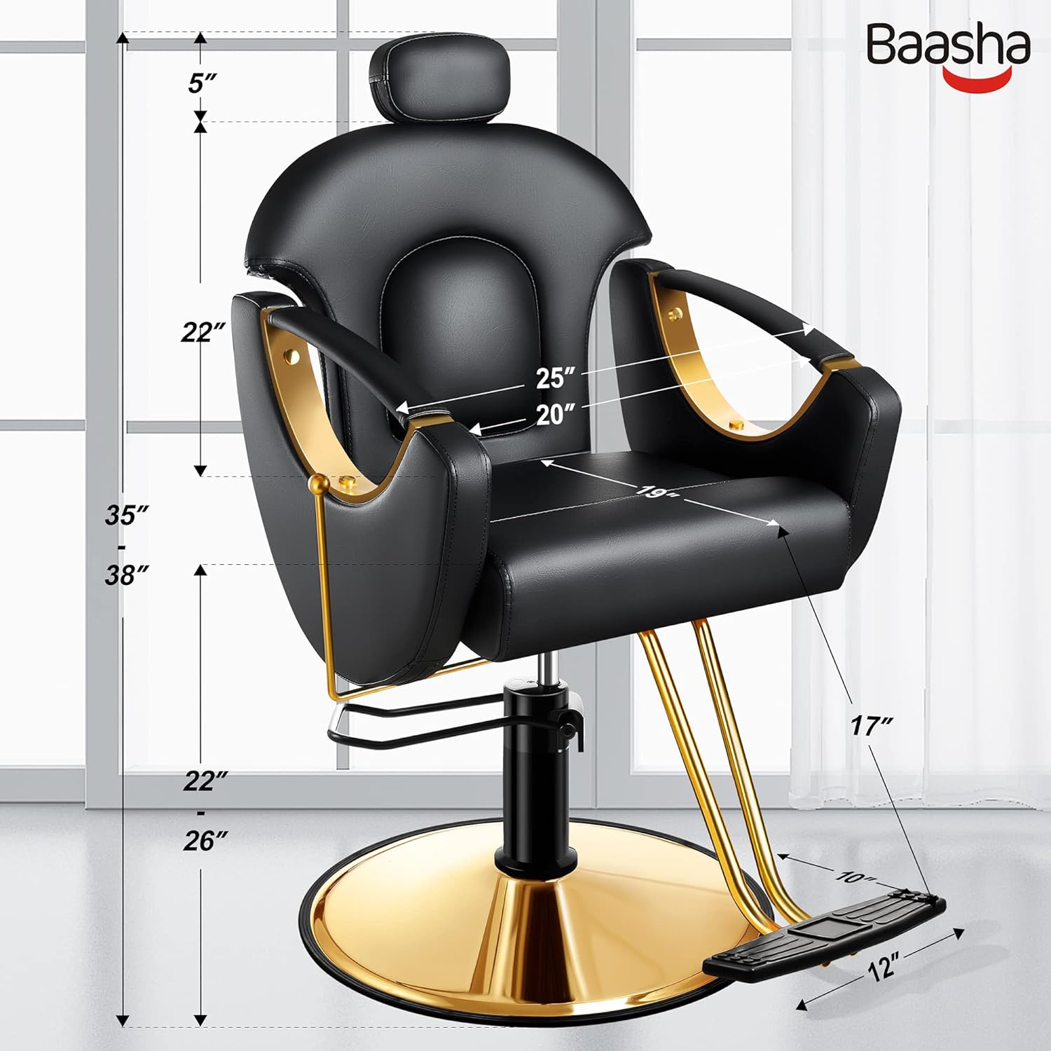 Silla de peluquería reclinable, silla de salón dorada multiusos para  estilista