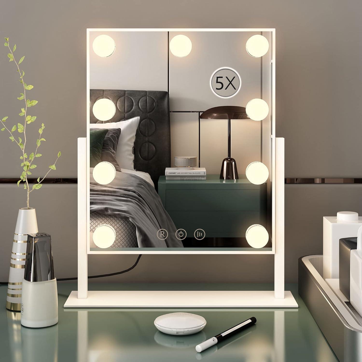 Espejo de tocador con luces, 9 bombillas LED, espejo de tocador Hollyw -  VIRTUAL MUEBLES