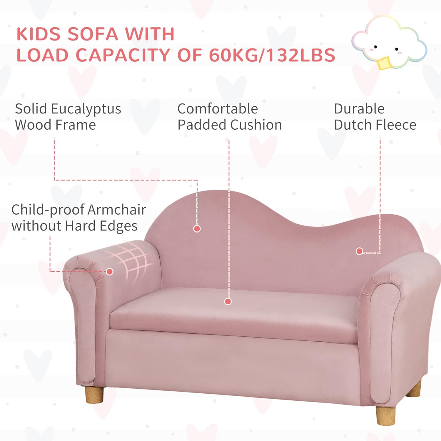 Qaba Sofá ergonómico de espuma para niños con baúl interior de almacenamiento