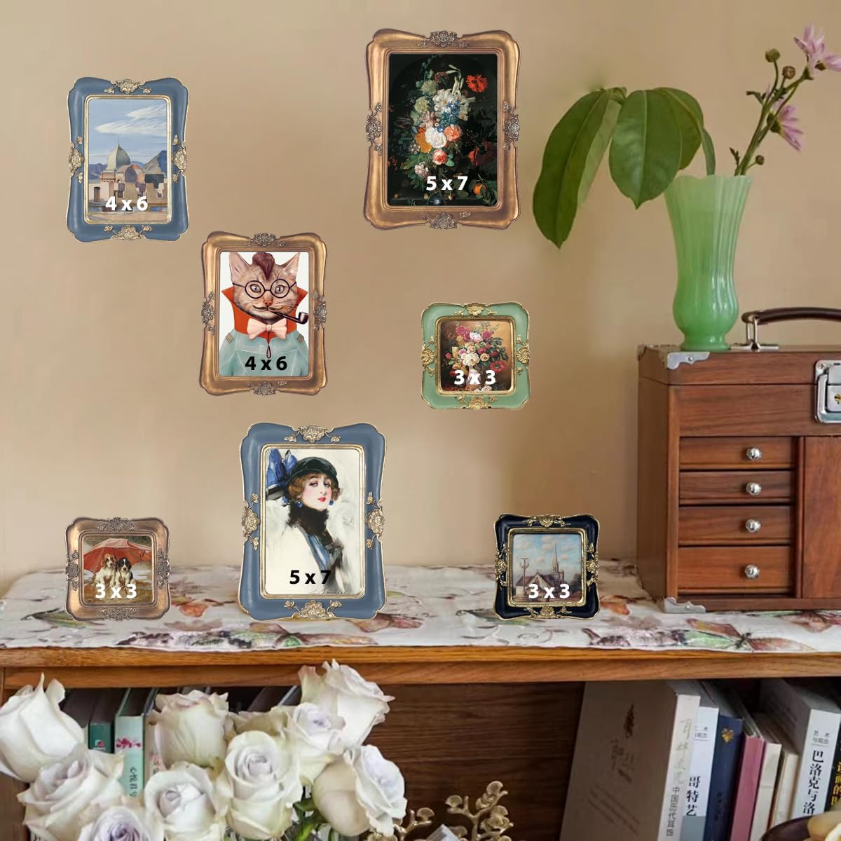 Marcos de fotos vintage de 3 x 3, marcos de fotos antiguos de lujo con muebles