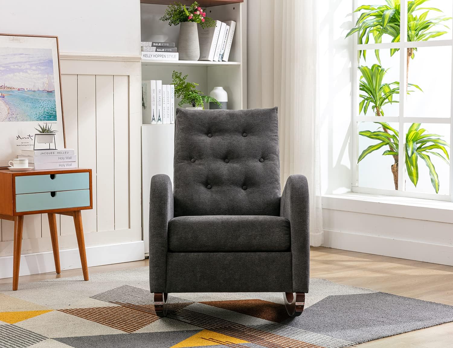 Antetek Silla mecedora moderna con acento, mecedora tapizada para bebé y  niños, cómoda silla con bolsillo lateral, sillón con brazo para sala de  estar