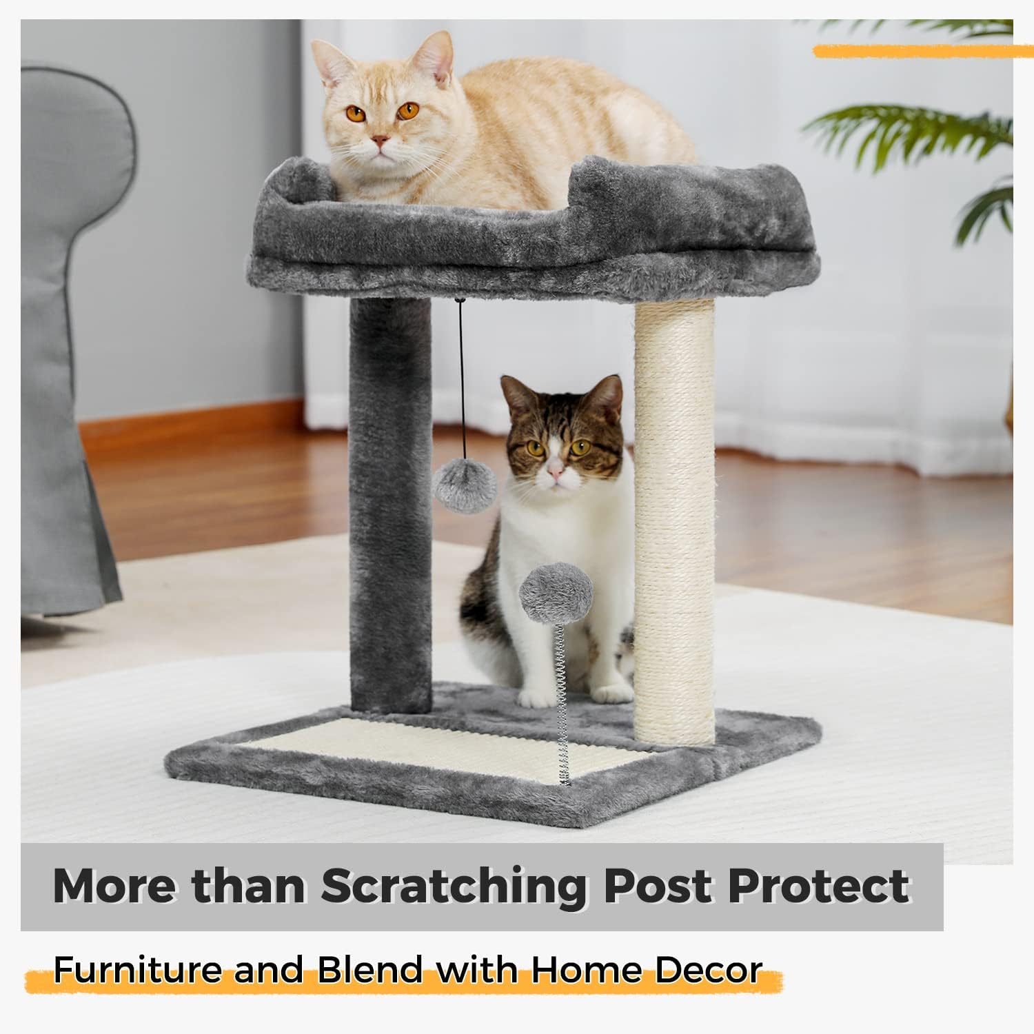 Cama rascadora para gatos con postes y almohadillas de sisal cubiertos de suave