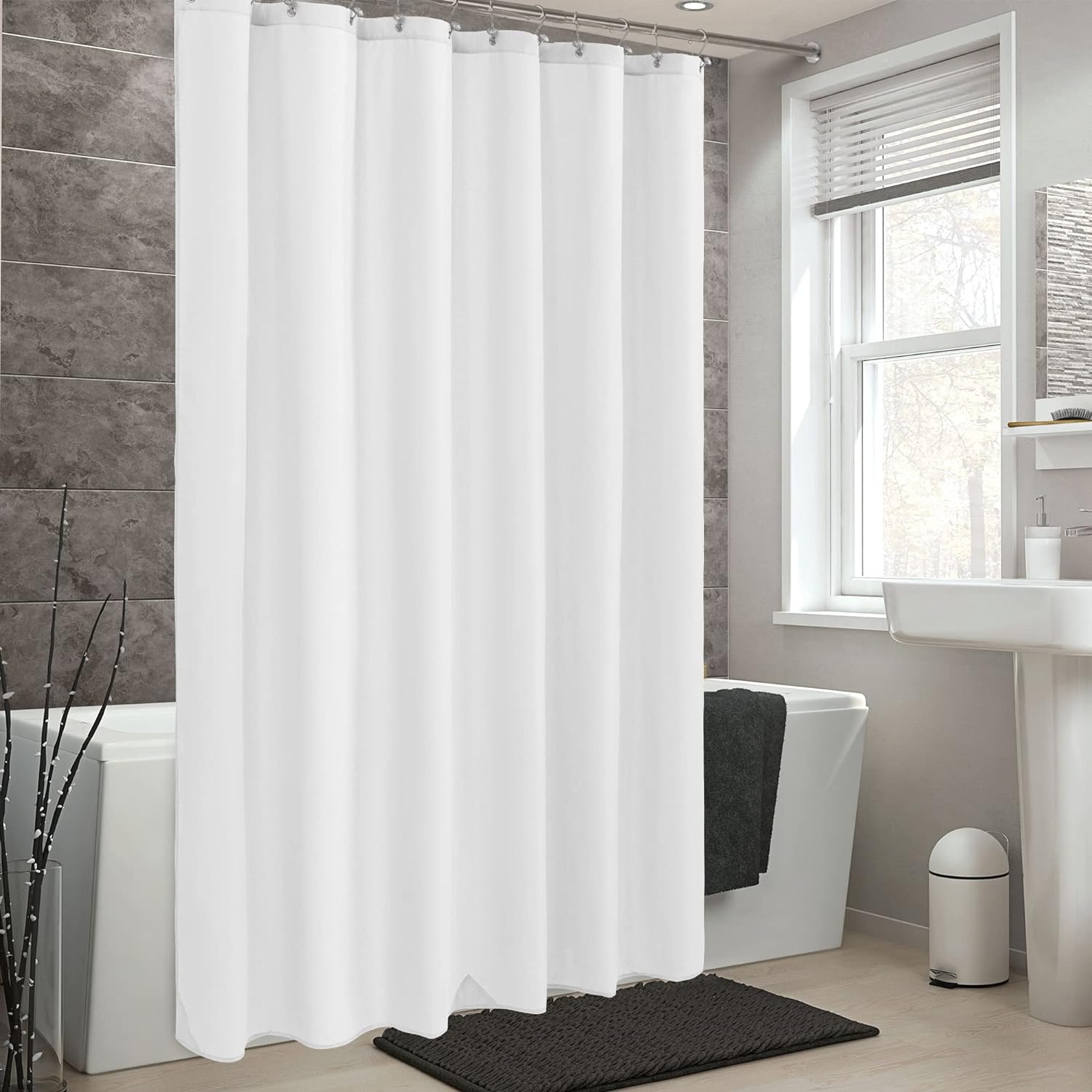 Cortina de ducha de tela blanca o forro con ventana transparente, no n -  VIRTUAL MUEBLES