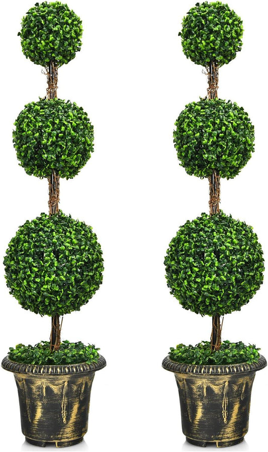 Paquete de 2 árboles topiarios artificiales de boj de 4 pies, plantas de - VIRTUAL MUEBLES