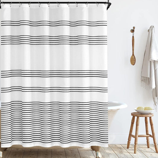 Cortina de ducha blanca con volantes de rayas blancas, cortina de duch -  VIRTUAL MUEBLES