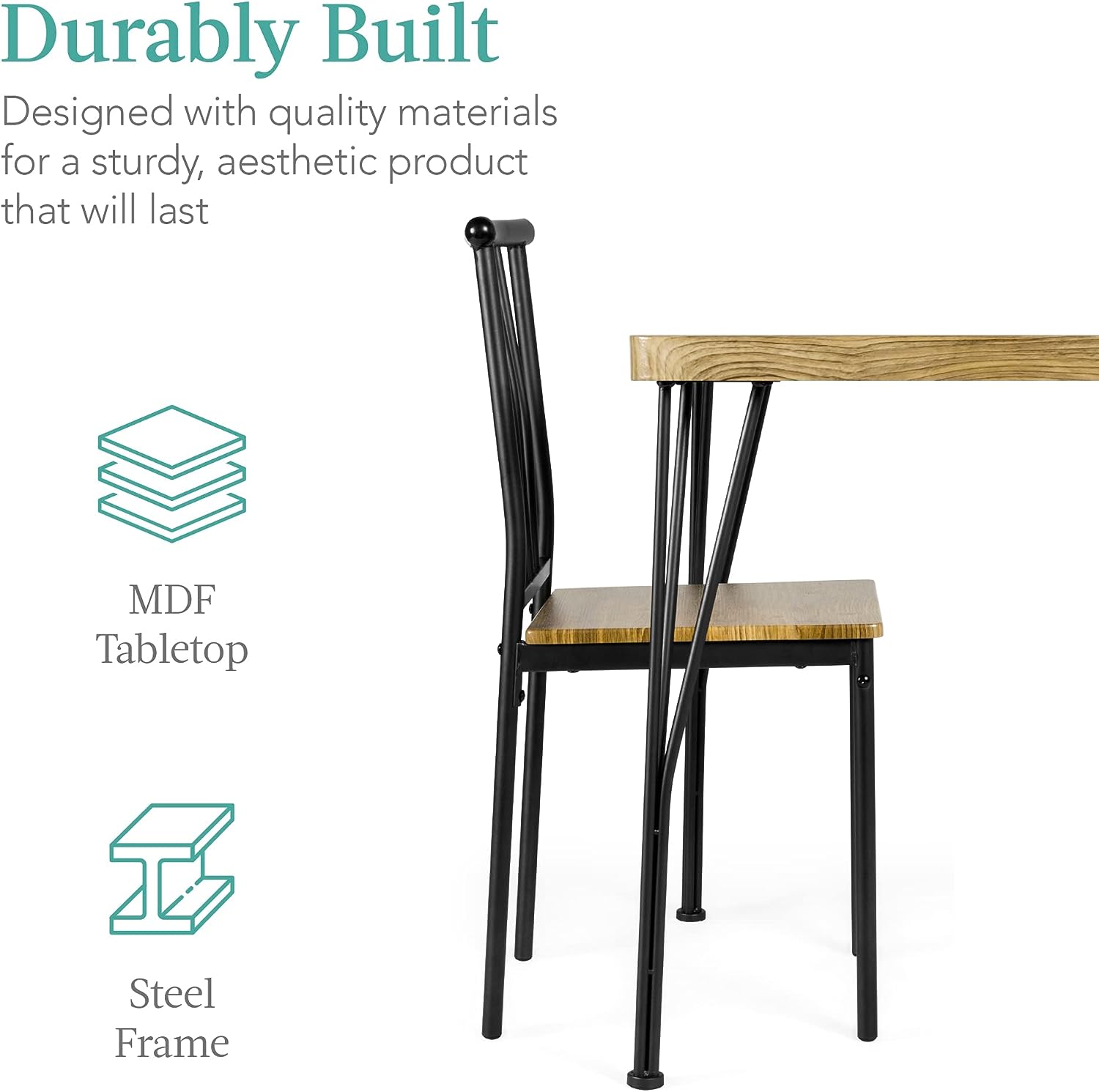 Juego de 5 muebles de mesa de comedor rectangulares modernos de metal y madera