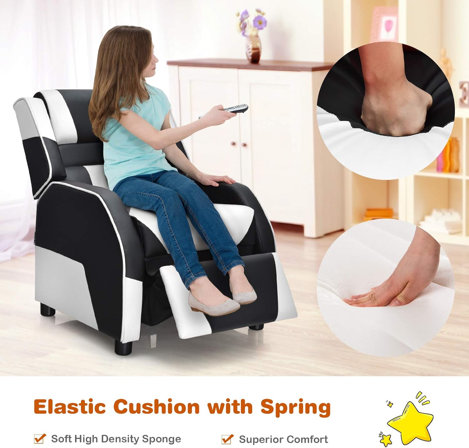 Silla reclinable para niños, silla reclinable para juegos con reposapiés,