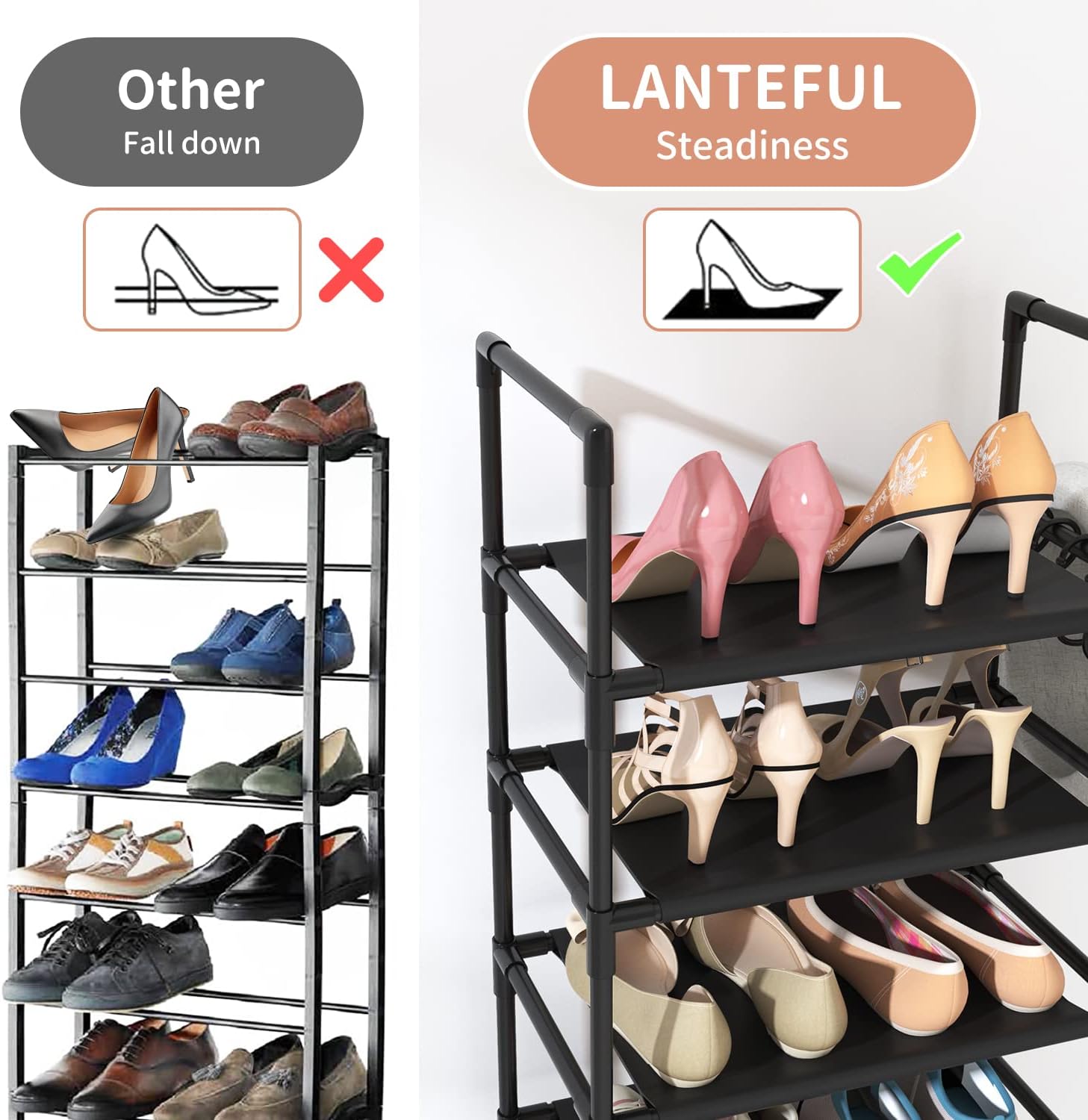 LANTEFUL Zapatero alto de 10 niveles para 20 a 25 pares de botas, organizador de almacenamiento