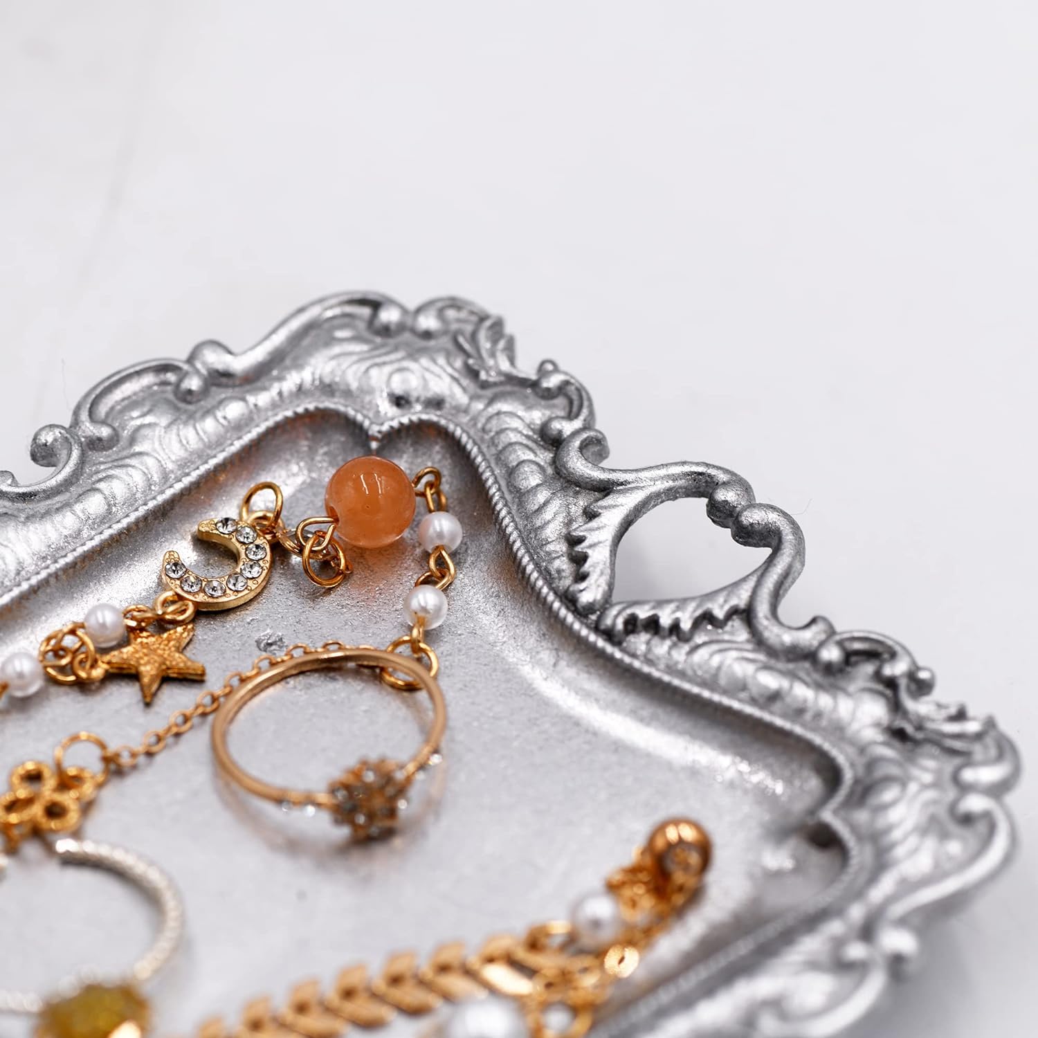 Funly Bandeja de joyería vintage para baratijas pequeñas, soporte para anillos