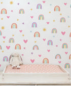 Calcomanías de pared con diseño de arco iris, diseño de arcoíris pequeño,acuarela, corazón y sol