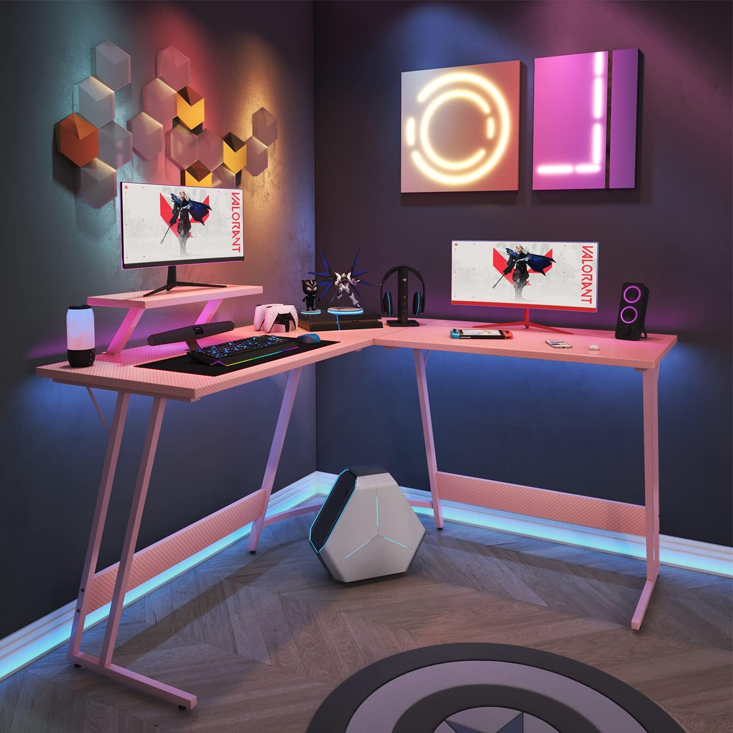 Homall - Escritorio para videojuegos de 44 pulgadas, mesa de juegos en  forma de Z, estación de trabajo, escritorio de oficina en casa con  superficie