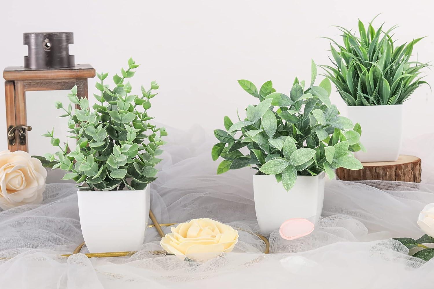 6 paquetes de plantas artificiales pequeñas en macetas para el hogar, baño, - VIRTUAL MUEBLES