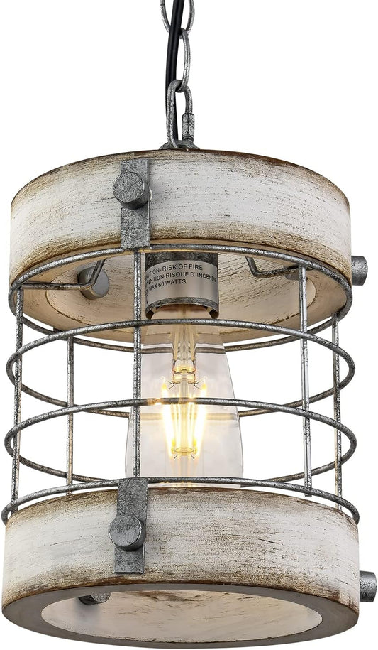 wochos Lámpara de araña industrial retro de metal y madera con 1 luz redonda