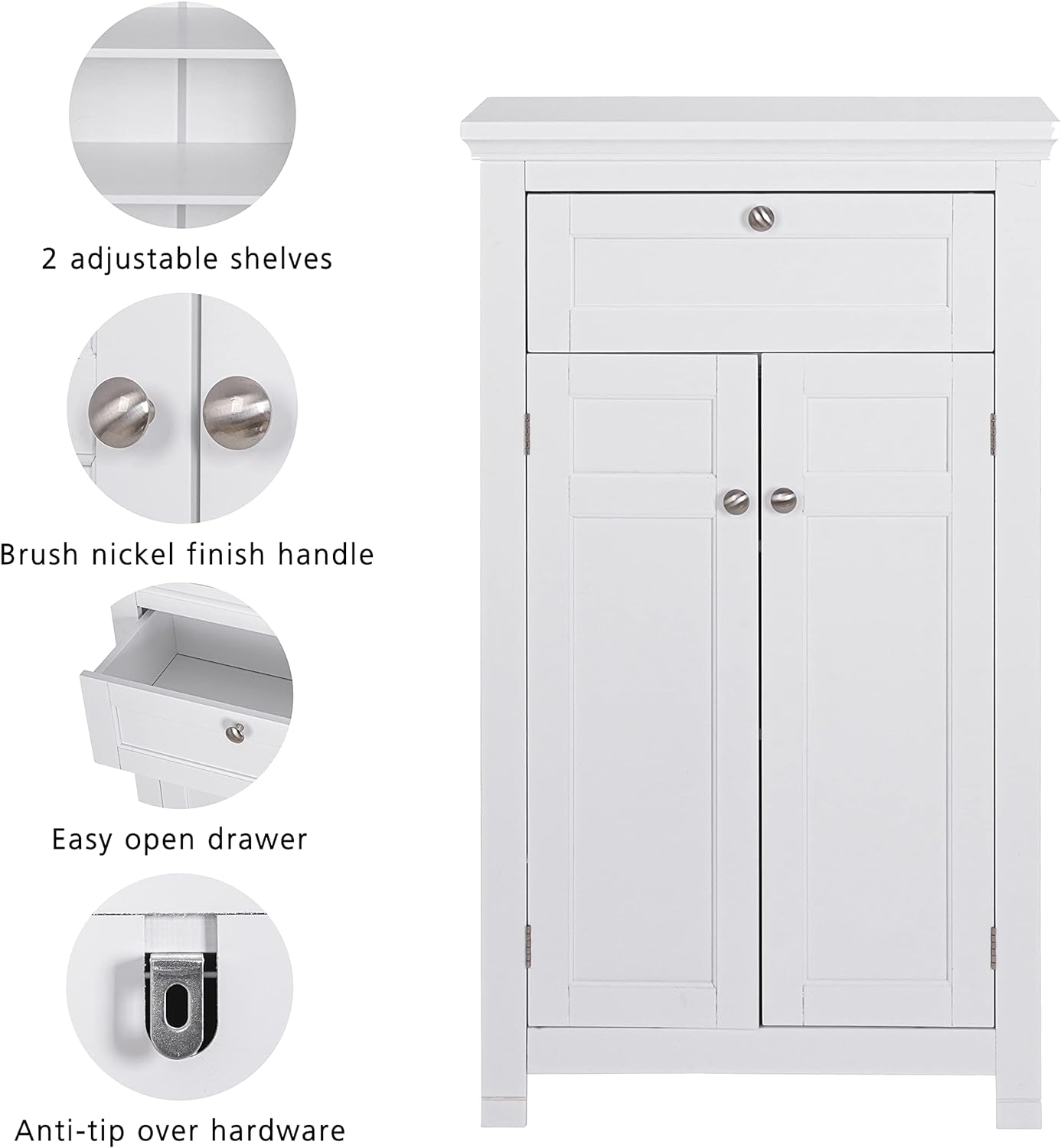 Freestanding Bathroom Cabinet with Drawer and Adjustable Shelf, Floor Tall