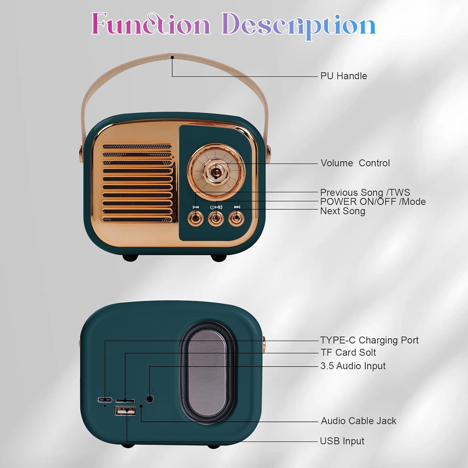 Altavoz Bluetooth retro, altavoz inalámbrico vintage, mini radio portátil