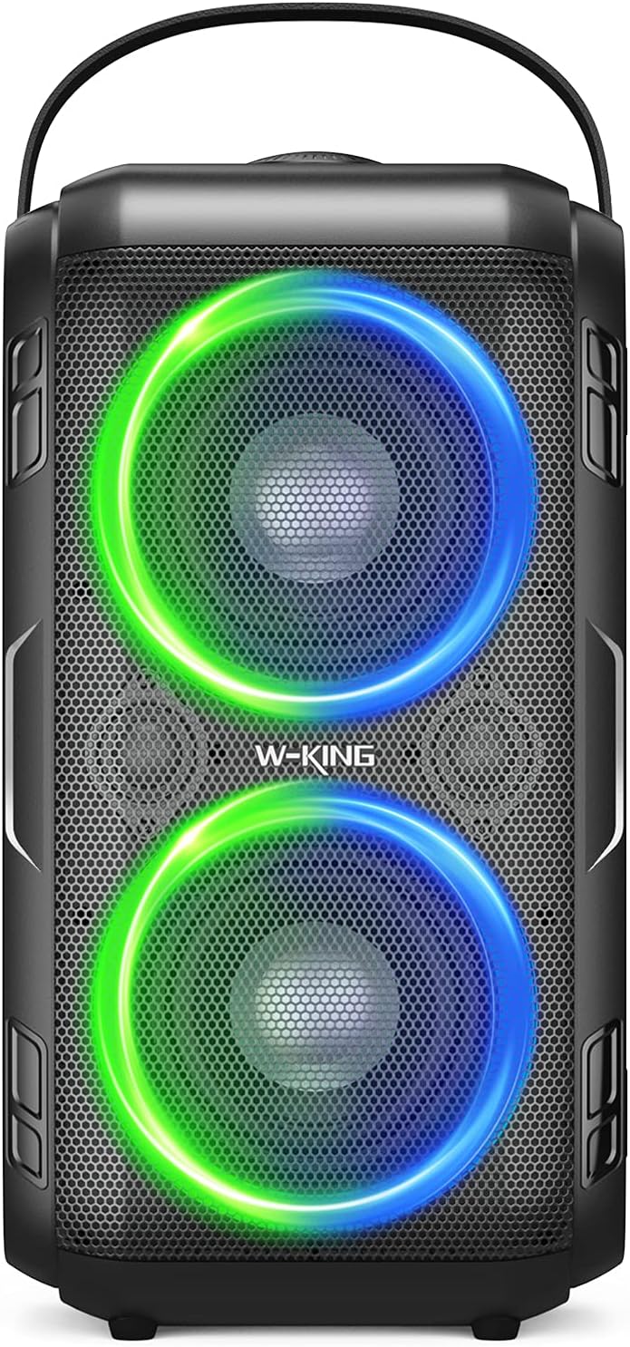  W-KING Altavoces Bluetooth de 80 W ruidosos, graves súper  ricos, sonido enorme de 105 dB, potente altavoz Bluetooth inalámbrico  portátil para exteriores, luces de colores mixtos, tiempo de reproducción  24 horas