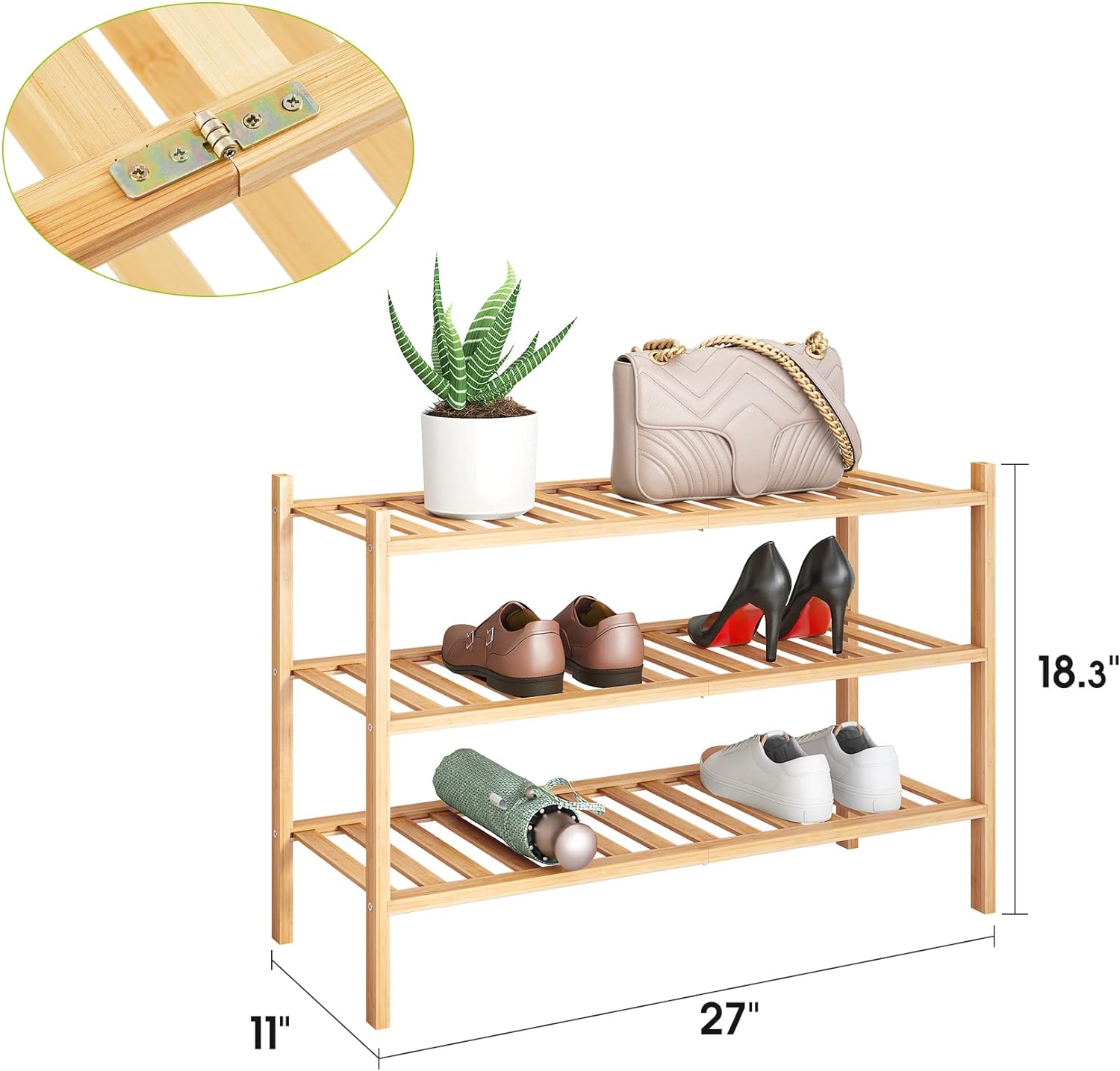 Zapatero de bambú de 3 niveles organizador de almacenamiento de zapato -  VIRTUAL MUEBLES