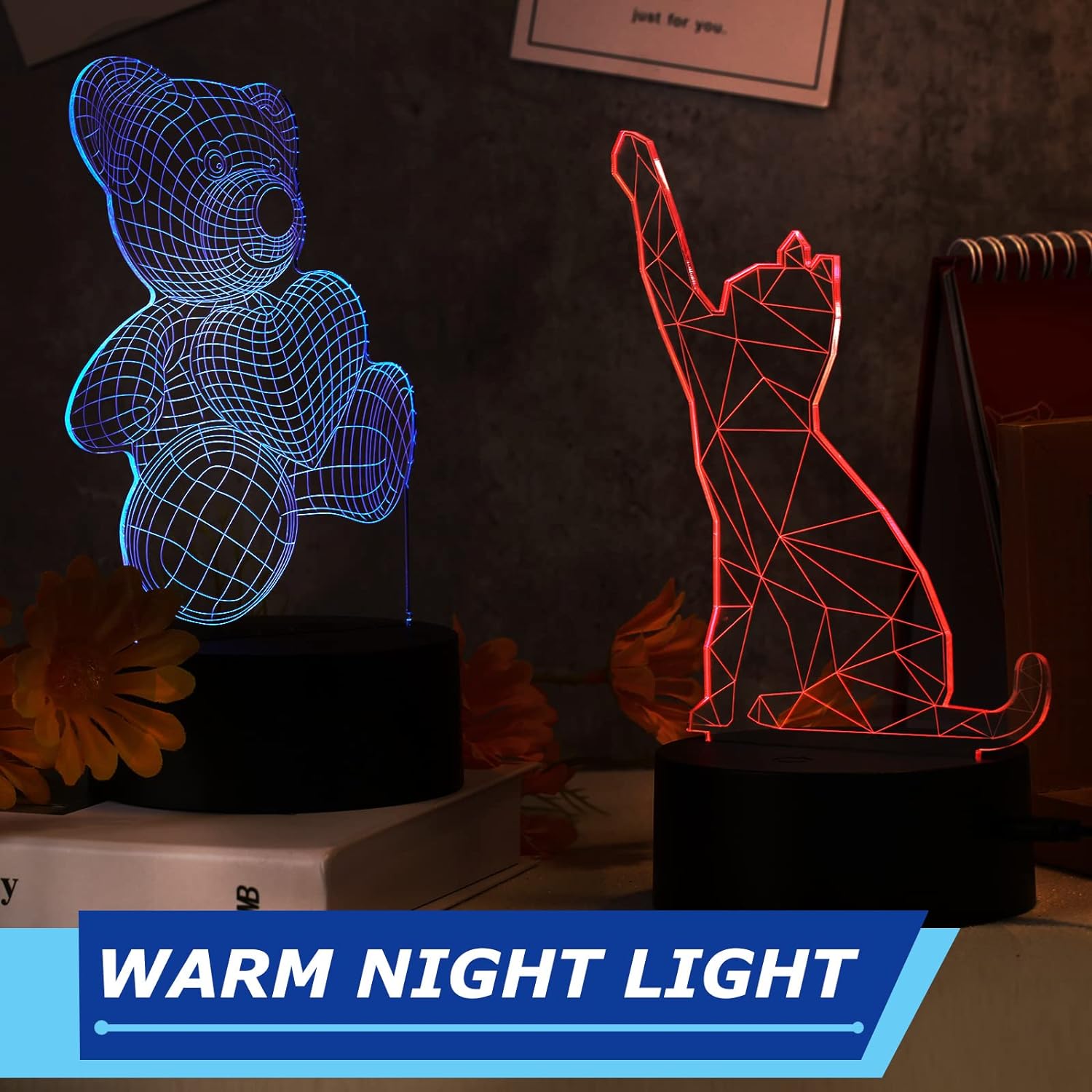 Base de lámpara de luz LED nocturna 3D, 4 modos, base de luz acrílica,
