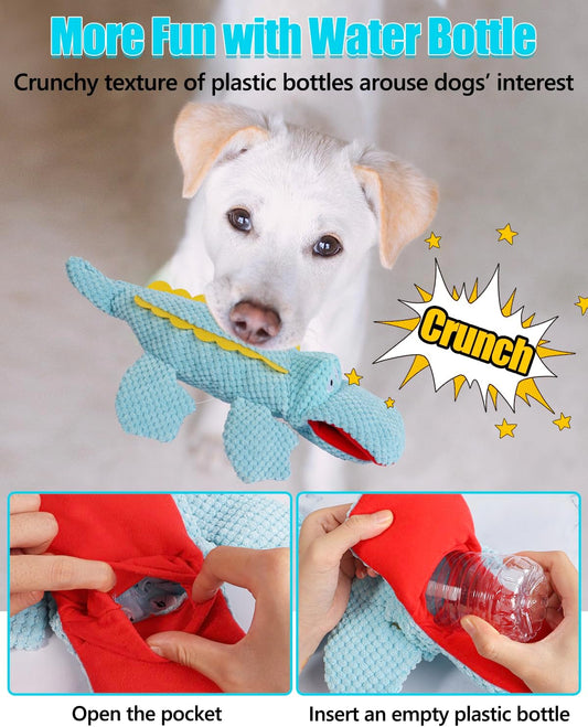 Juguetes chirriantes para perros, juguete arrugado de felpa con botella de agua