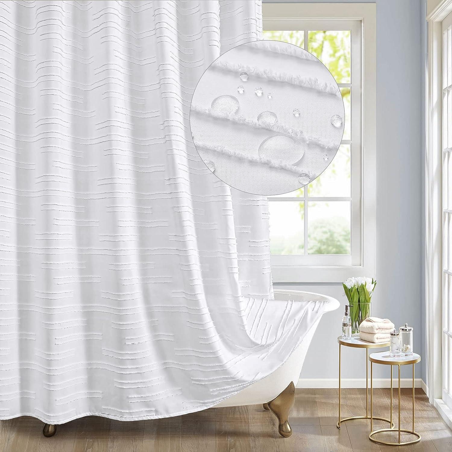 Juego de cortinas de ducha de tela bohemia blanca cortinas de
