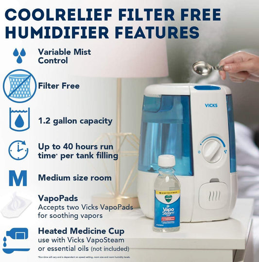 Humidificador CoolRelief Cool Mist sin filtro habitación media tanque de 12 - VIRTUAL MUEBLES